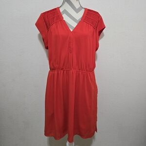 ​DR2 Red Mini Dress V-Neck Pintuck Cap Sleeve Elastic Waist Size XL